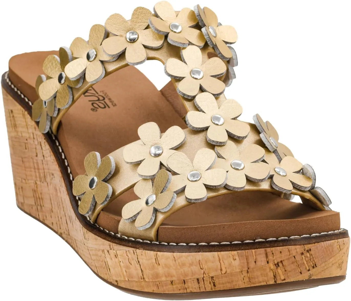Corkys Footwear Womens Mic Drop Wedge - Featuring A 2.5-inch Heel, A Strappy Upper with 3D Floral Embellishments, and Corkys Signature Soft EVA Insoles