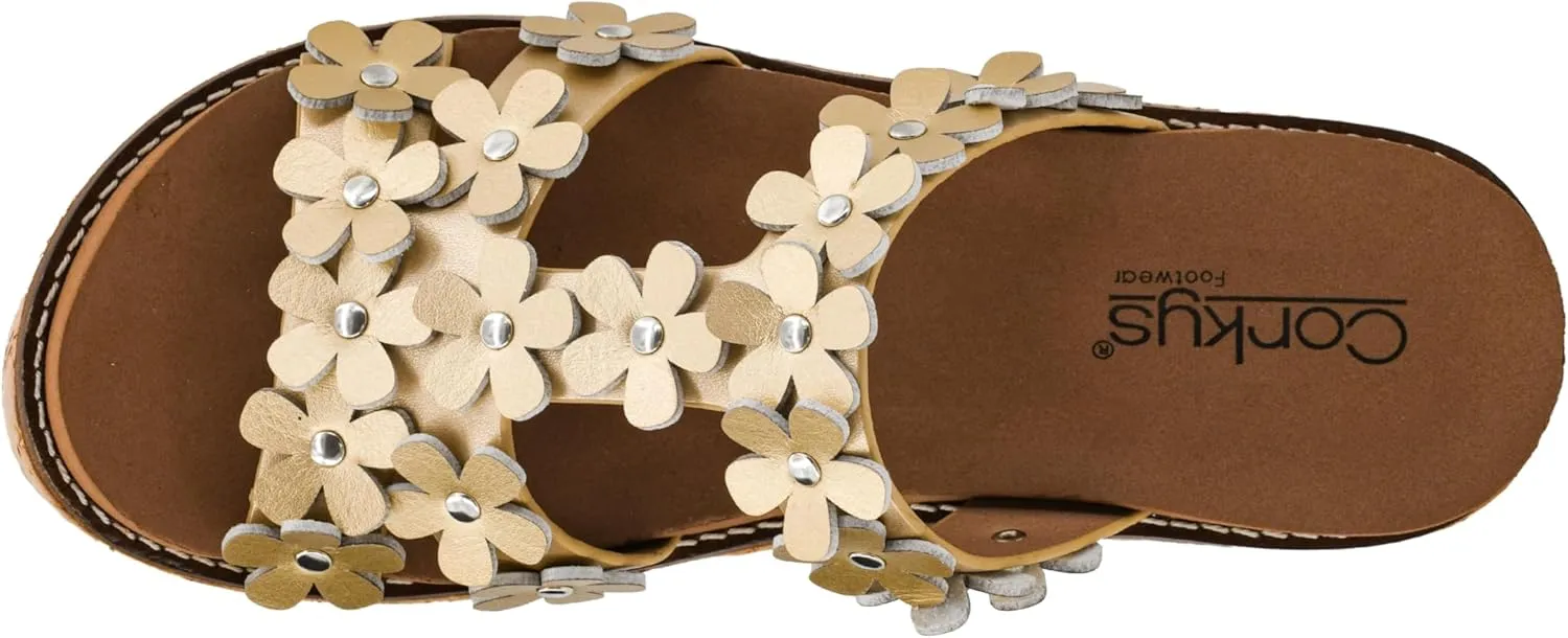 Corkys Footwear Womens Mic Drop Wedge - Featuring A 2.5-inch Heel, A Strappy Upper with 3D Floral Embellishments, and Corkys Signature Soft EVA Insoles