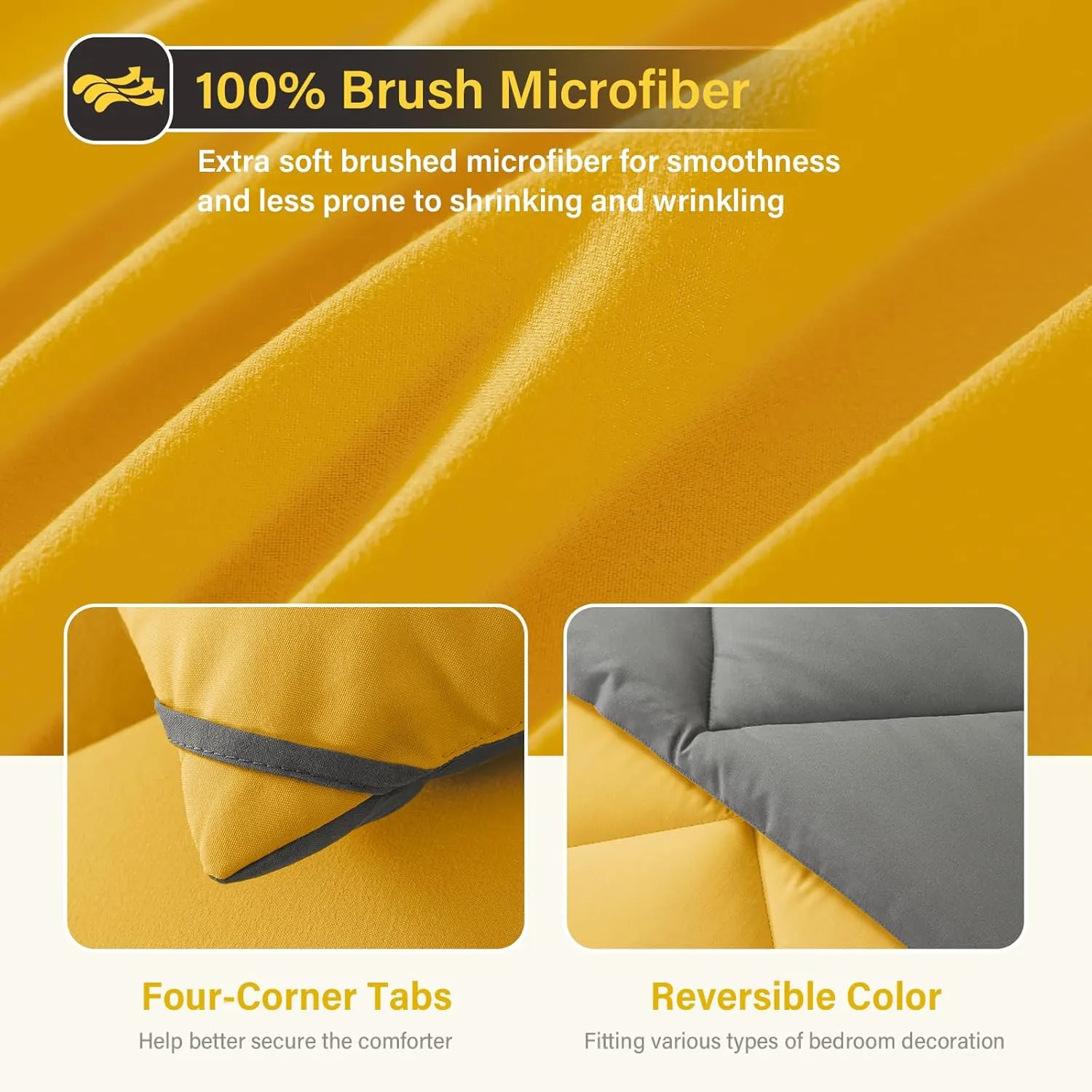 Cosybay Bed in a Bag Queen Reversible Comforter Sets 7pcs All Season Down Alternative Bedding Sets Yellow and Grey with Comforter, Pillow Shams, Flat Sheet, Fitted Sheet and Pillowcase