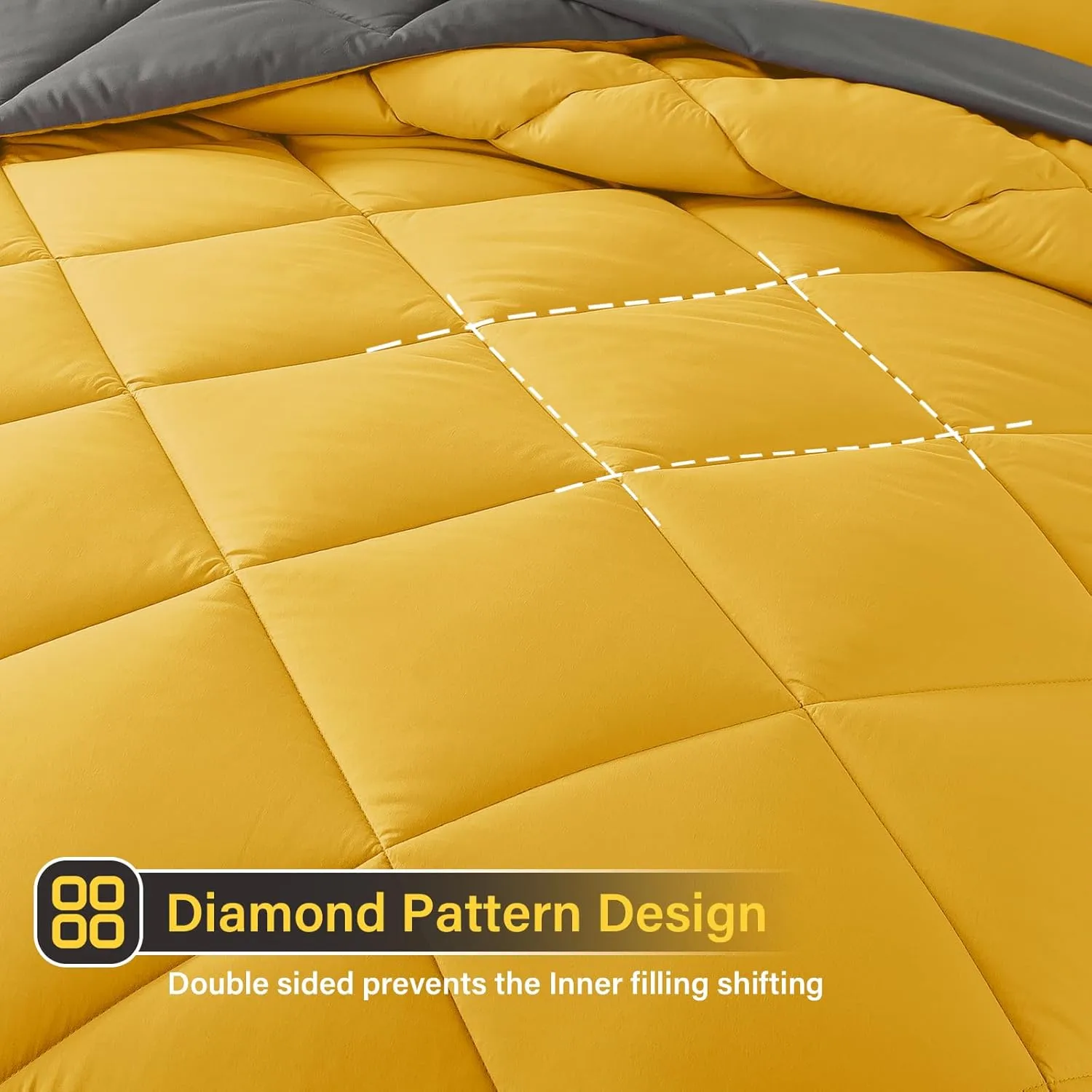 Cosybay Bed in a Bag Queen Reversible Comforter Sets 7pcs All Season Down Alternative Bedding Sets Yellow and Grey with Comforter, Pillow Shams, Flat Sheet, Fitted Sheet and Pillowcase