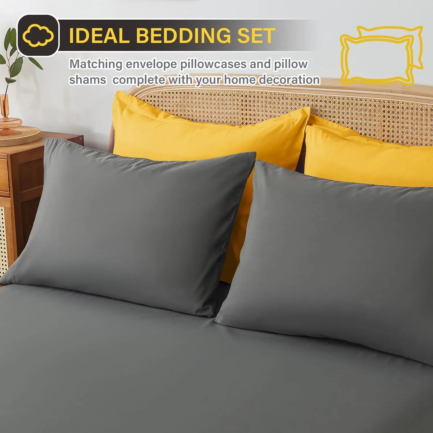 Cosybay Bed in a Bag Queen Reversible Comforter Sets 7pcs All Season Down Alternative Bedding Sets Yellow and Grey with Comforter, Pillow Shams, Flat Sheet, Fitted Sheet and Pillowcase