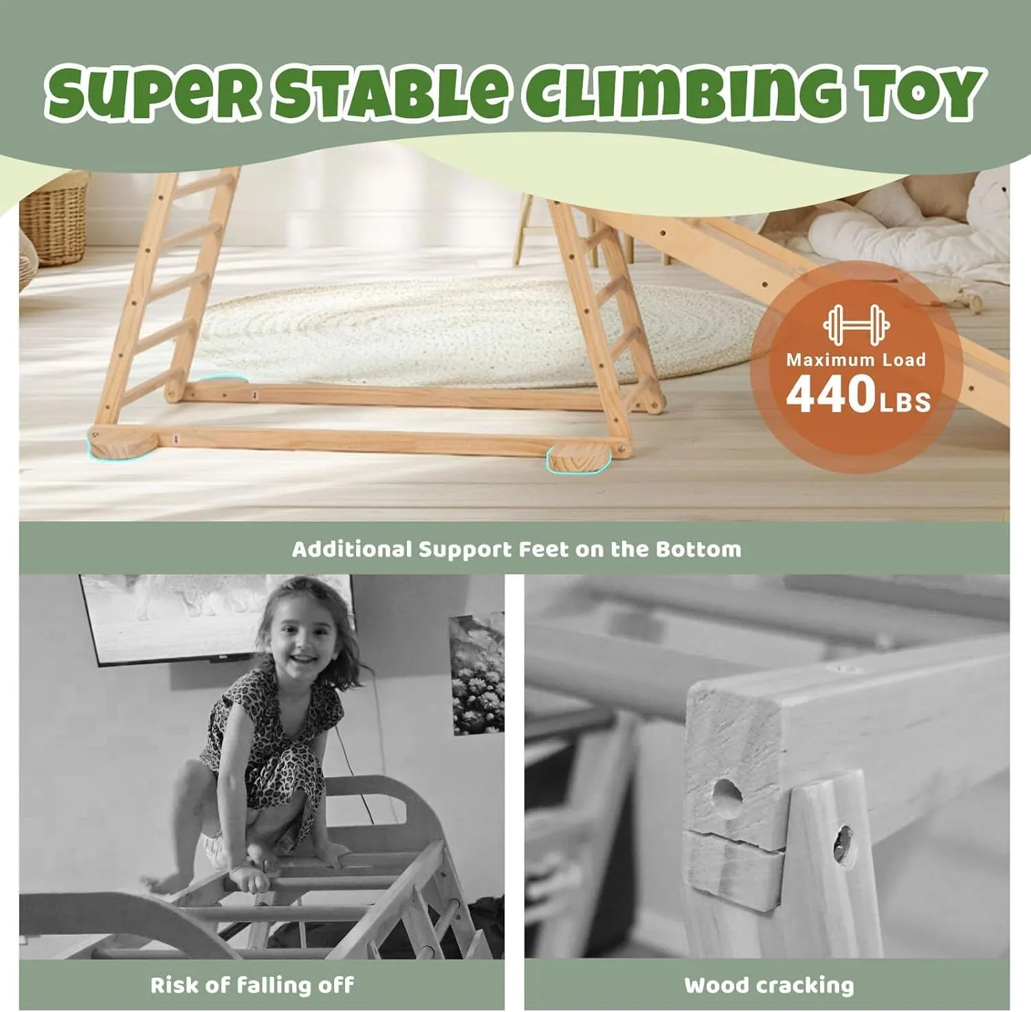 COSYLAND Indoor Playground, Wooden Jungle Gym Climber Playset with Slide, Quick Installation Toddler Climbing Toys for Small Spaces (Natural)