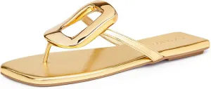 Coutgo Womens Flat Sandals Comfortable Flip Flops Slide Sandals Summer Beach Shoes with Metal Decoration