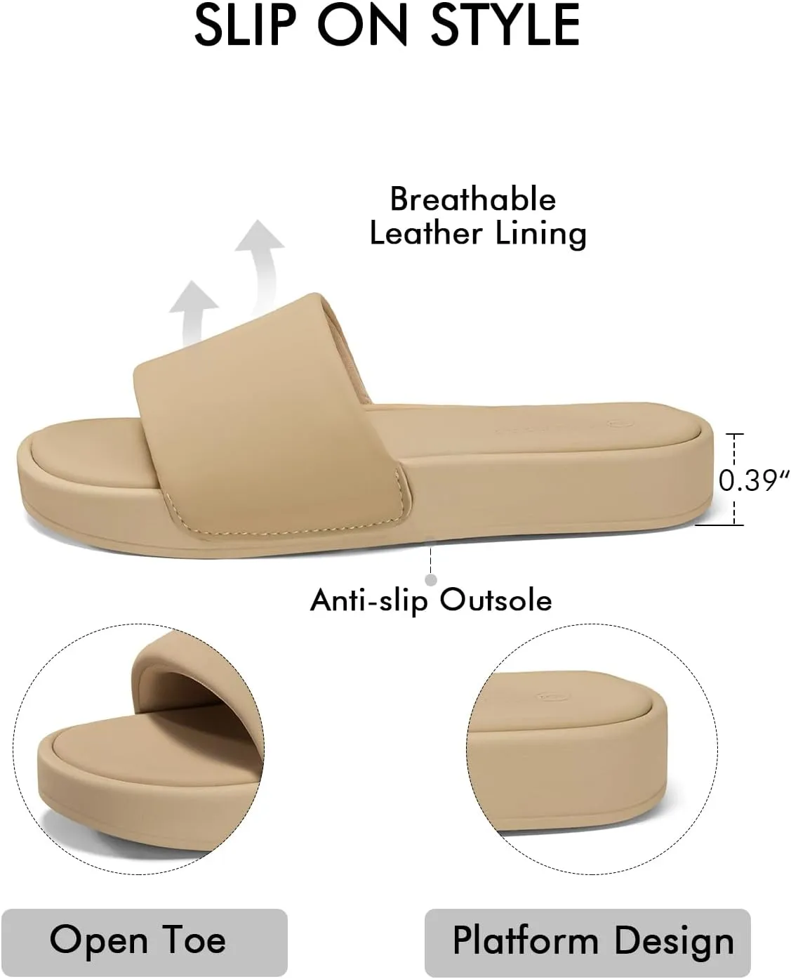 Coutgo Womens Platform Slide Sandals Comfortable Open Toe Slippers Slip On Summer Beach Shoes