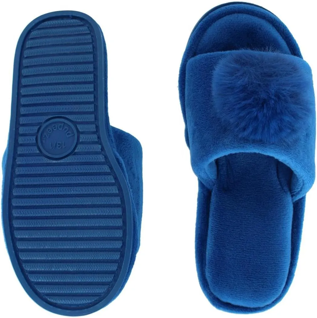 CTM Girl's Soft Pom Open Toe Slide Slippers