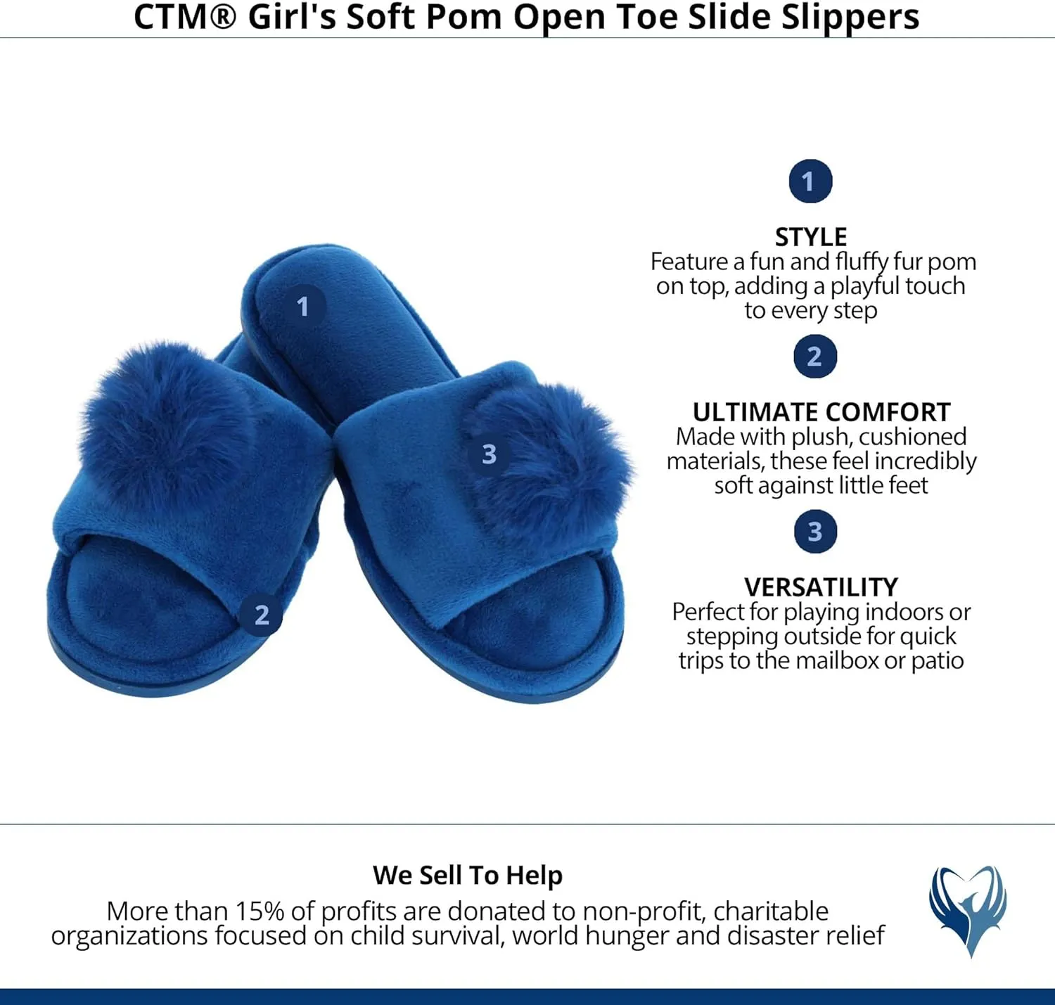 CTM Girl's Soft Pom Open Toe Slide Slippers