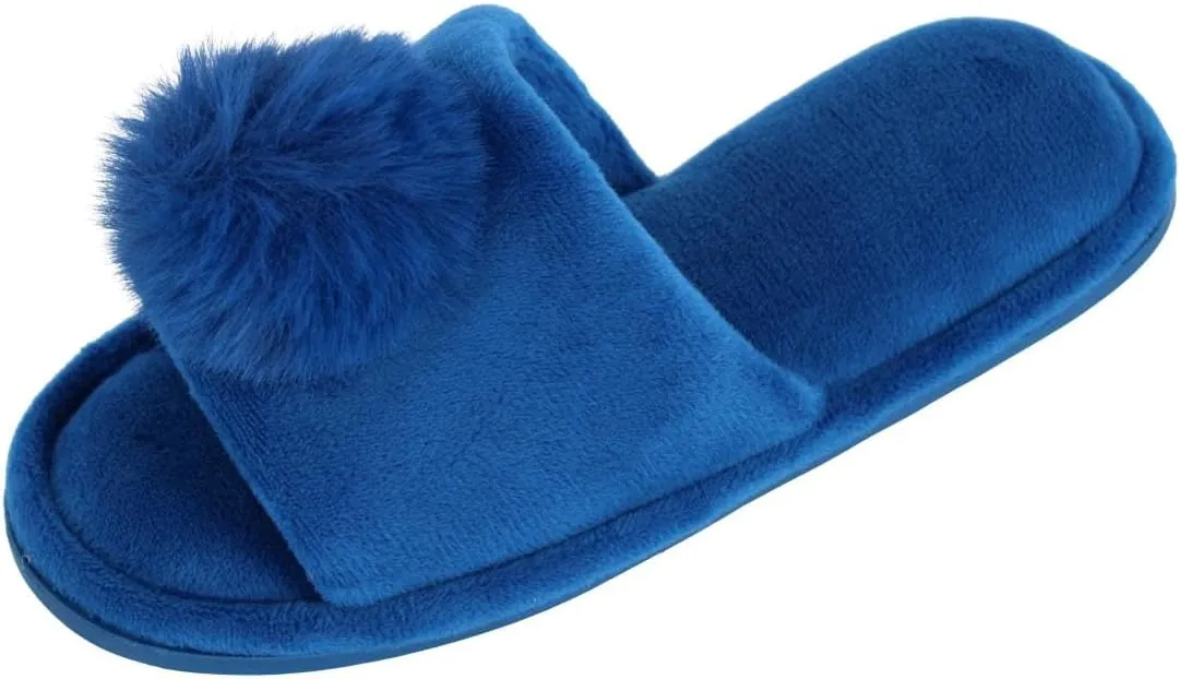 CTM Girl's Soft Pom Open Toe Slide Slippers