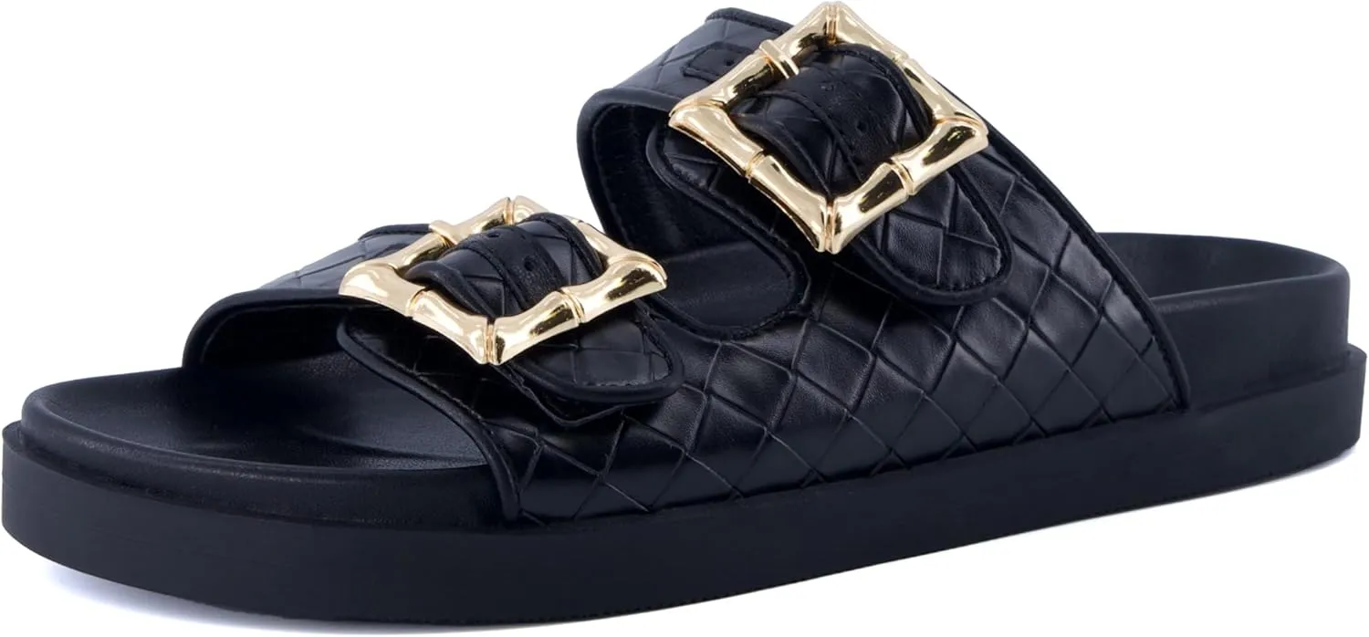 CUSHIONAIRE Loft Women's Quilted Slide Sandal With Cushioned Footbed and Adjustable Buckles