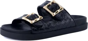 CUSHIONAIRE Loft Women's Quilted Slide Sandal With Cushioned Footbed and Adjustable Buckles
