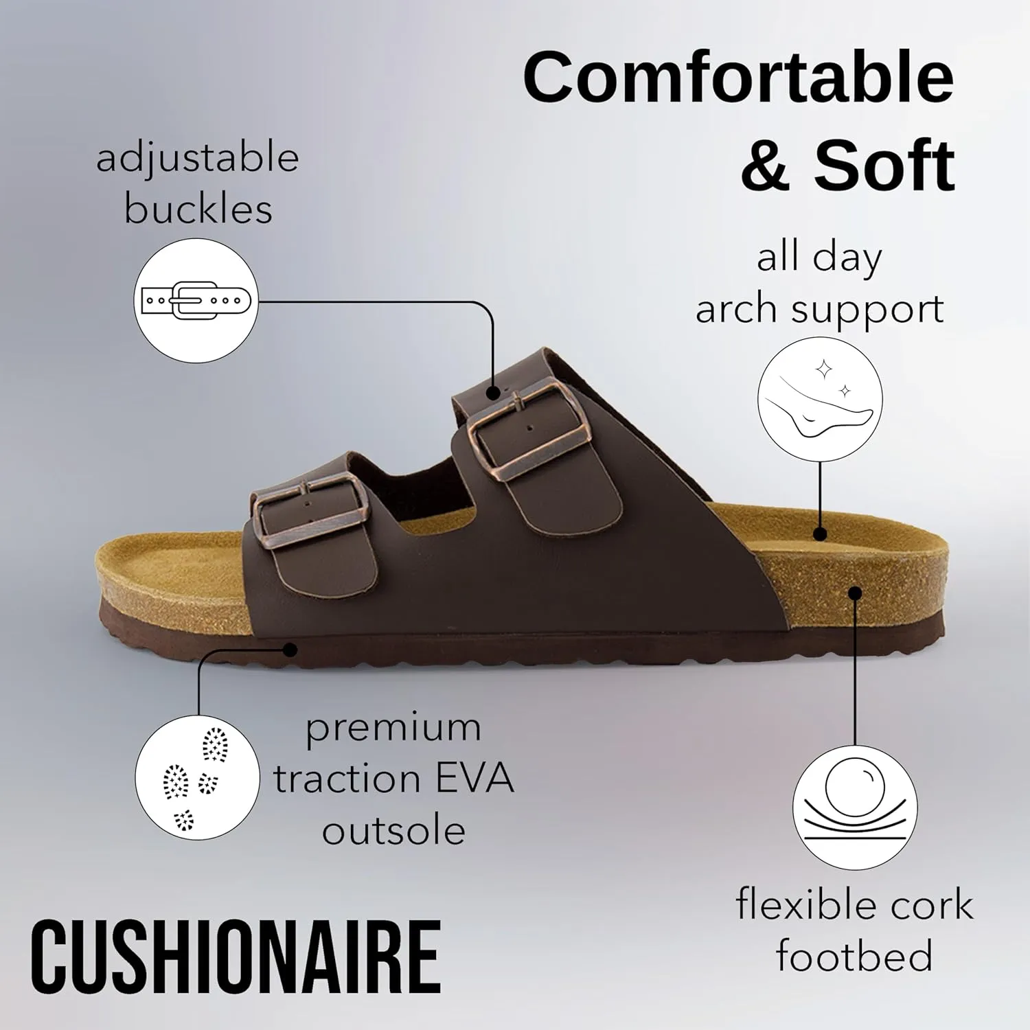 CUSHIONAIRE Men's Lane Cork Footbed Sandal with  Comfort, Arch Support, Adjustable Straps - Comfortable Slide Sandals for Walking, Casual Summer Footwear