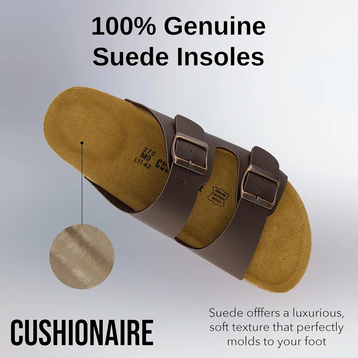 CUSHIONAIRE Men's Lane Cork Footbed Sandal with  Comfort, Arch Support, Adjustable Straps - Comfortable Slide Sandals for Walking, Casual Summer Footwear