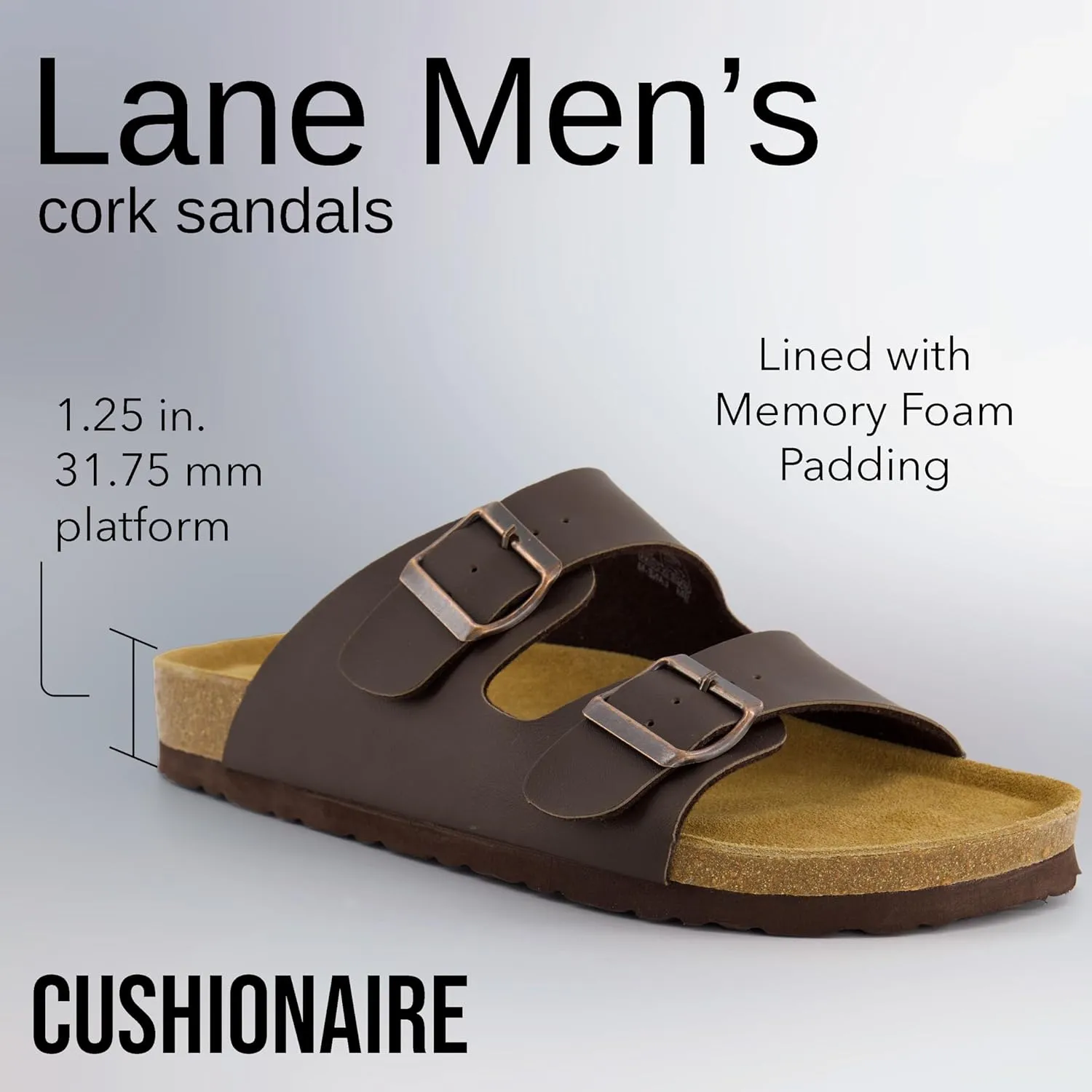 CUSHIONAIRE Men's Lane Cork Footbed Sandal with  Comfort, Arch Support, Adjustable Straps - Comfortable Slide Sandals for Walking, Casual Summer Footwear