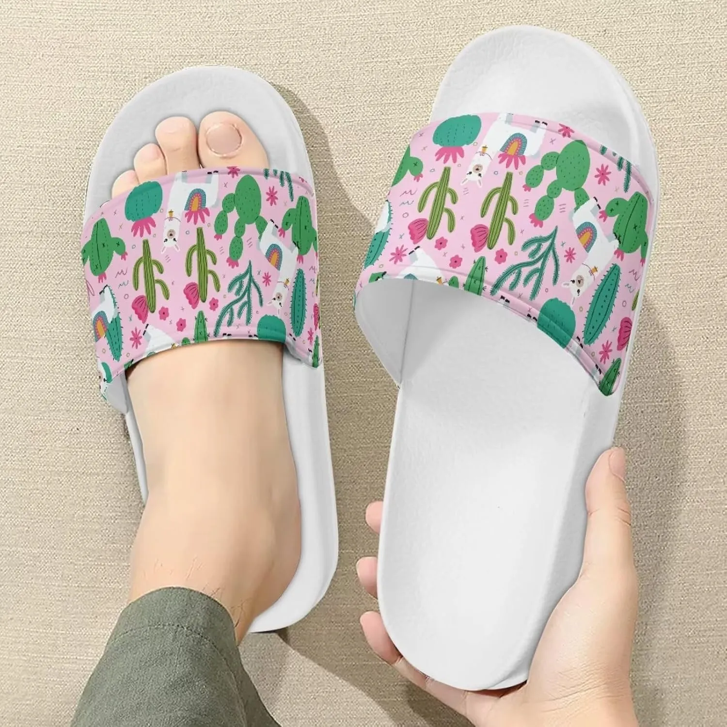 Cushioned Slide Sandals for Women Ultra Comfort Slippers Soft Summer Beach Shoes with Low Arch Support White Sole