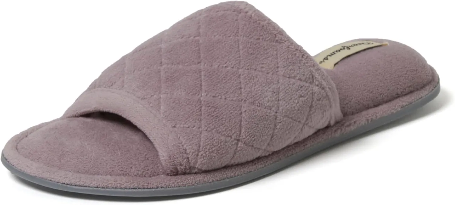 Dearfoams Women's Indoor Fuzzy Memory Foam Cloud Slip On Beatrice House Slide Slipper