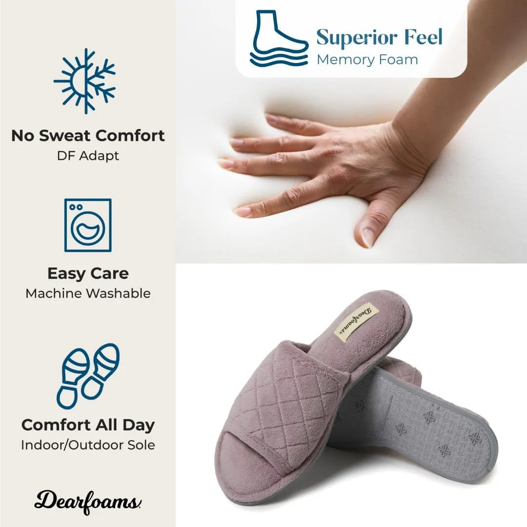 Dearfoams Women's Indoor Fuzzy Memory Foam Cloud Slip On Beatrice House Slide Slipper