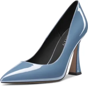 DearOnly Women Chunky Block High Heel Pointed Toe Pumps Slip-on Wedding Dress Basic Classic 3.9 Inches Heels