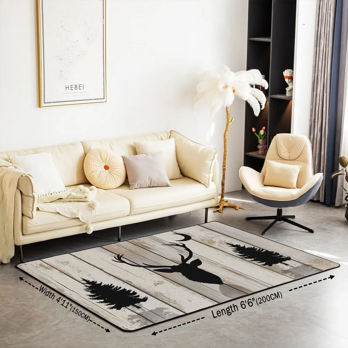 Deer Antler Rug 5x6'6'',Lodge Cabin Style Rustic Animal Decor Non Shedding Rug for Bedroom Playroom Bedside,Jungle Pine Tree Christmas Wildlife Decorative Indoor Floor Mat for Adults Kids