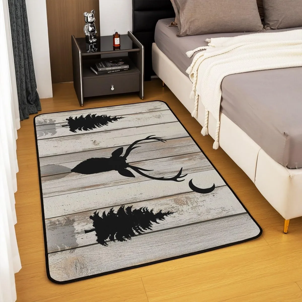 Deer Antler Rug 5x6'6'',Lodge Cabin Style Rustic Animal Decor Non Shedding Rug for Bedroom Playroom Bedside,Jungle Pine Tree Christmas Wildlife Decorative Indoor Floor Mat for Adults Kids