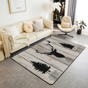 Deer Antler Rug 5x6'6'',Lodge Cabin Style Rustic Animal Decor Non Shedding Rug for Bedroom Playroom Bedside,Jungle Pine Tree Christmas Wildlife Decorative Indoor Floor Mat for Adults Kids