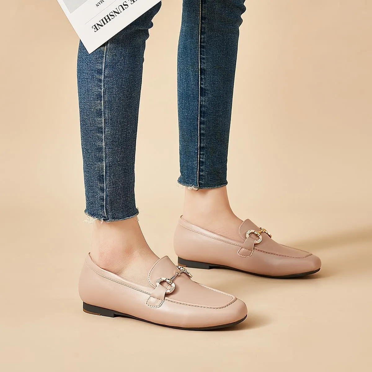 DeYashopin Womens Loafers Shoes Fashion Low Heel Slip on Shoes Comfortable Driving Flats