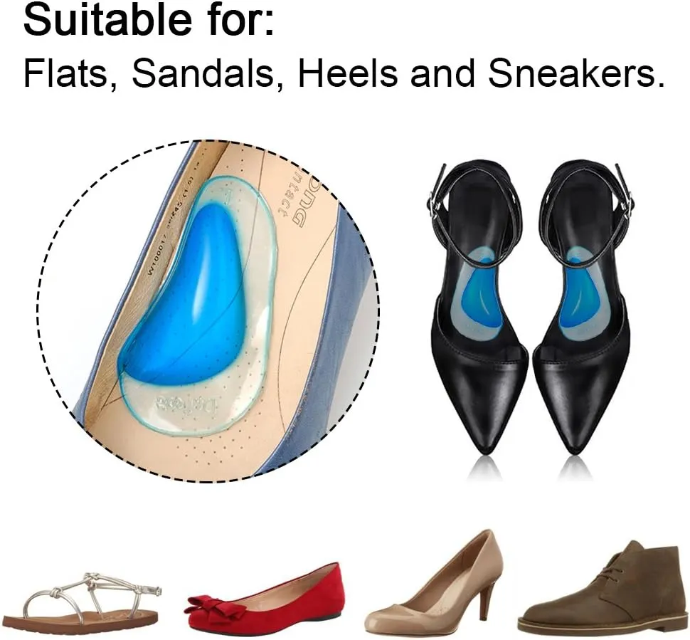 Dr. Foot's Arch Support Shoe Insoles for Flat Feet, Gel Arch Inserts for Plantar Fasciitis, Adhesive Arch Pad for Relieve Pressure and Feet Pain- 3 Pairs (Beige Blue  Clear, 3 Count (Pack of 1))