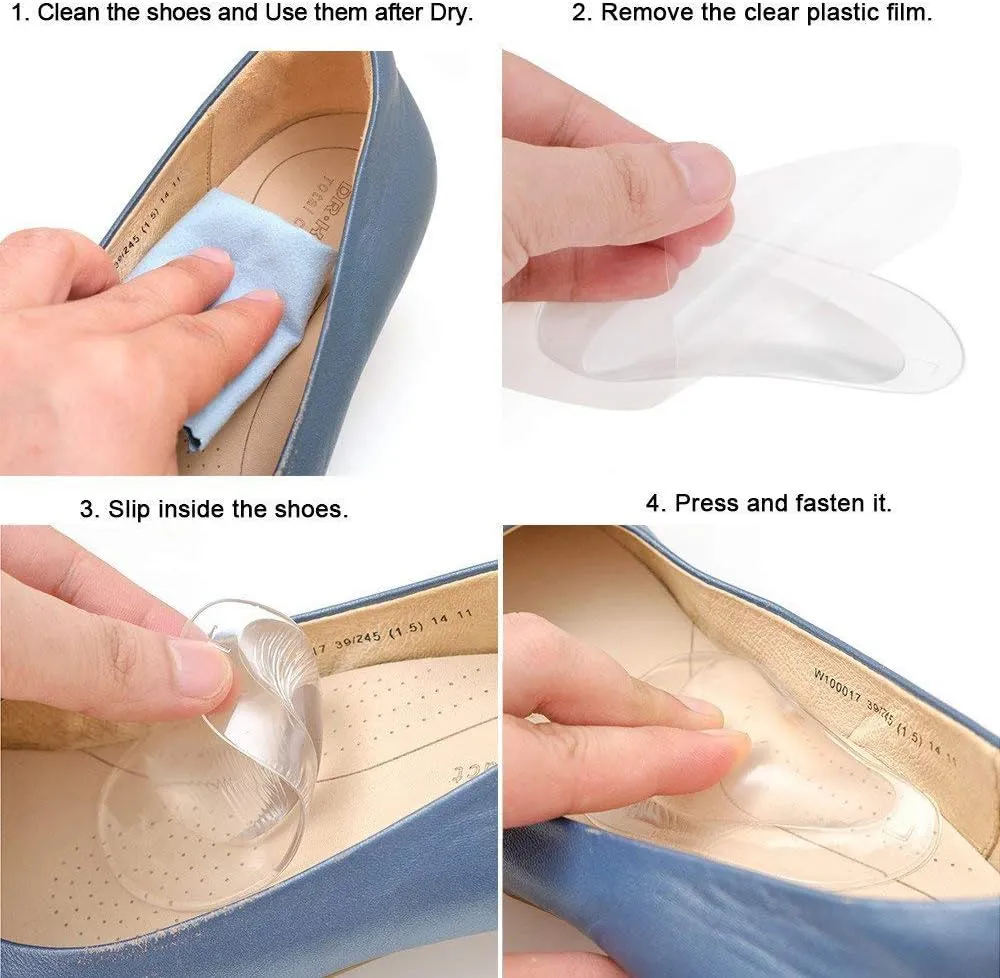 Dr. Foot's Arch Support Shoe Insoles for Flat Feet, Gel Arch Inserts for Plantar Fasciitis, Adhesive Arch Pad for Relieve Pressure and Feet Pain- 3 Pairs (Beige Blue  Clear, 3 Count (Pack of 1))