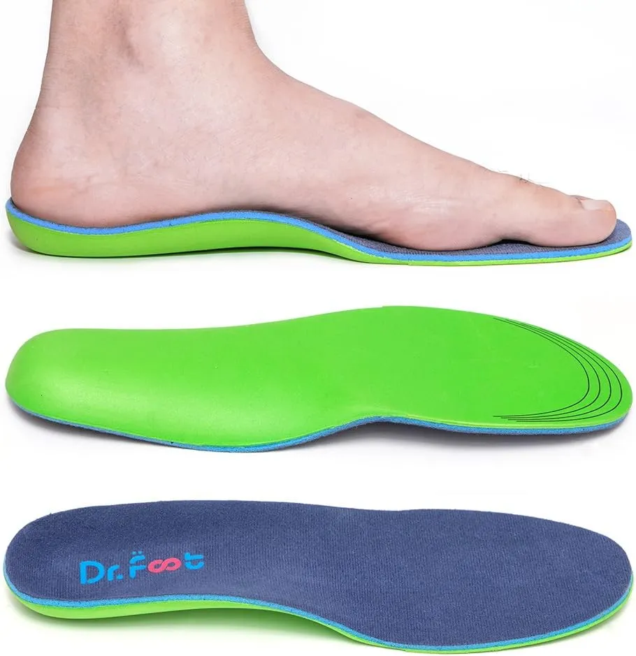 Dr. Foot's Plantar Fasciitis Insoles - Arch Support Shoe Inserts for Flat Feet, Foot & Heel Pain and Over-Pronation, Diabetic Anti-Sweat Foam for Kids Men & Women - XS
