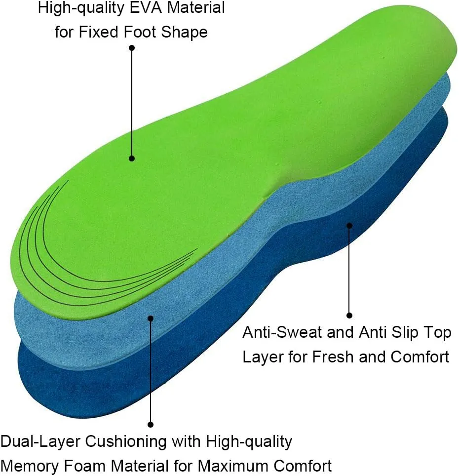 Dr. Foot's Plantar Fasciitis Insoles - Arch Support Shoe Inserts for Flat Feet, Foot & Heel Pain and Over-Pronation, Diabetic Anti-Sweat Foam for Kids Men & Women - XS