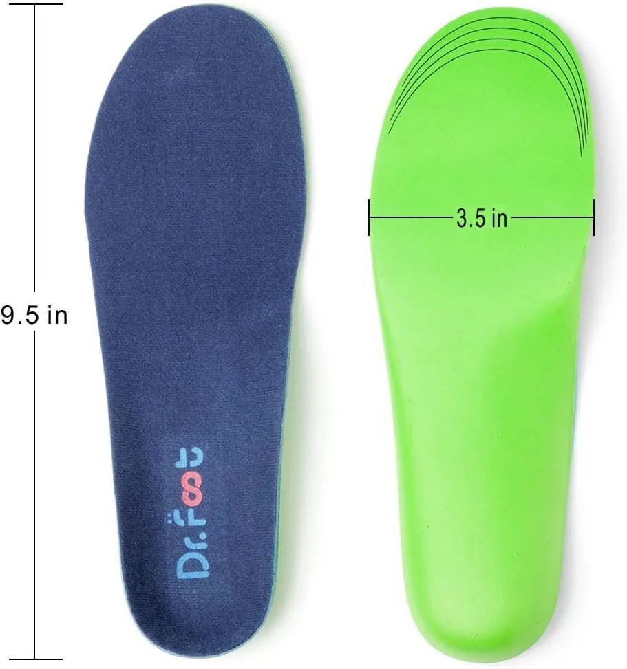 Dr. Foot's Plantar Fasciitis Insoles - Arch Support Shoe Inserts for Flat Feet, Foot & Heel Pain and Over-Pronation, Diabetic Anti-Sweat Foam for Kids Men & Women - XS