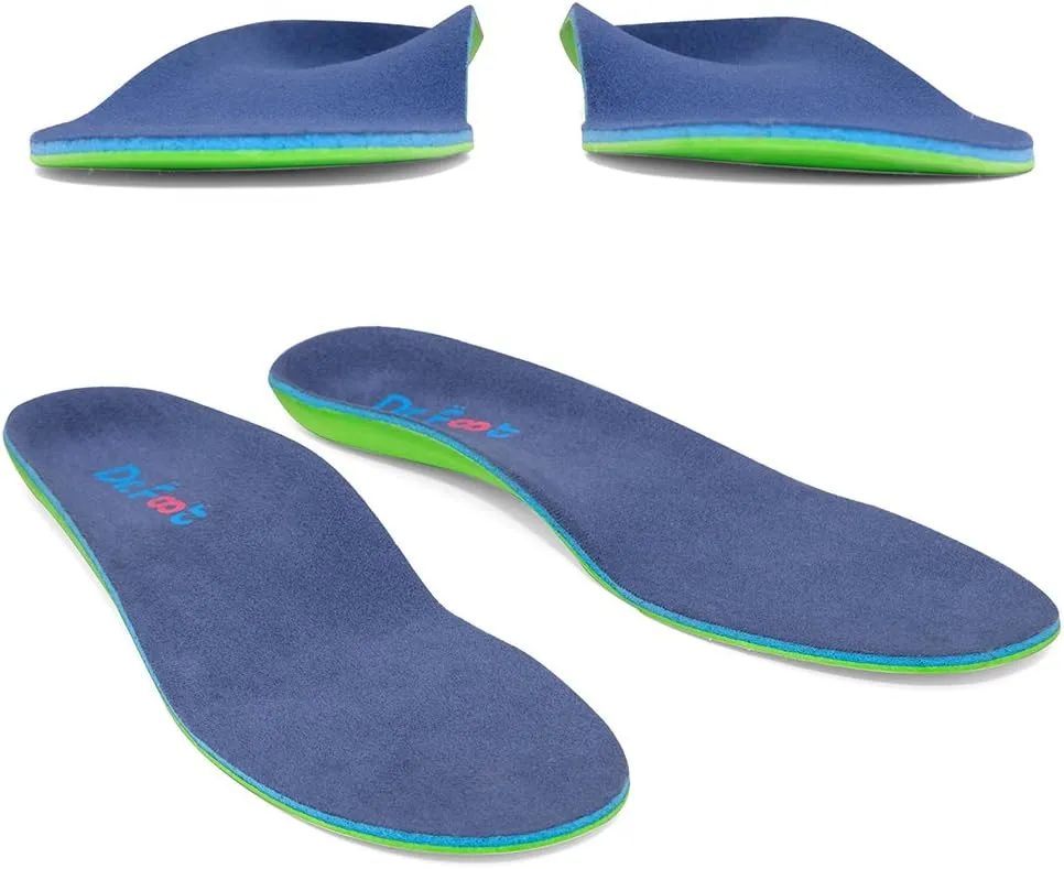 Dr. Foot's Plantar Fasciitis Insoles - Arch Support Shoe Inserts for Flat Feet, Foot & Heel Pain and Over-Pronation, Diabetic Anti-Sweat Foam for Kids Men & Women - XS