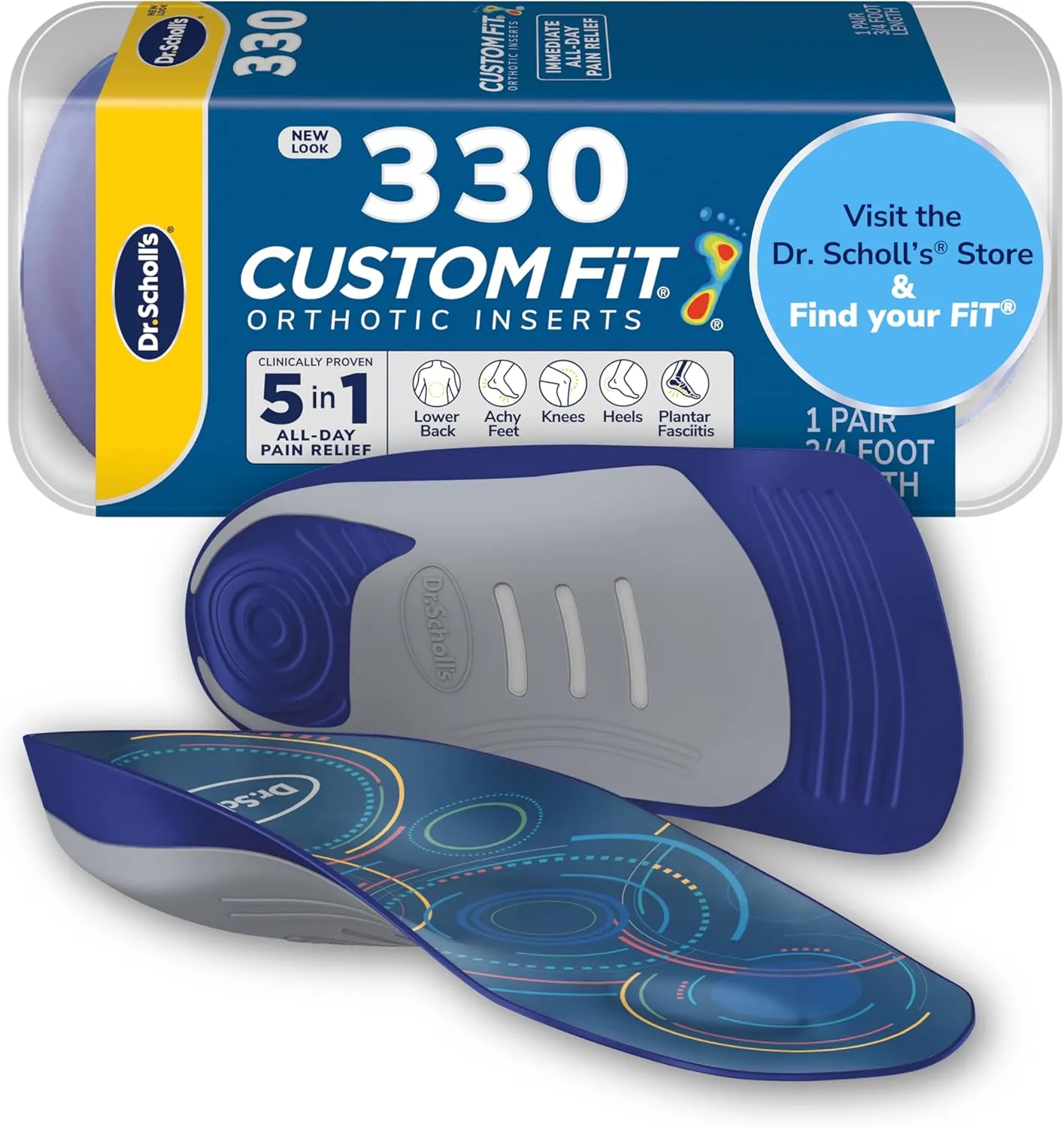 Dr. Scholl’s Custom Fit Orthotics 3/4 Length Inserts CF 330, 5-in-1 All-Day Pain Relief for Feet, Lower Back, Knees, Heel & Plantar Fasciitis, Arch Support Shoe Insoles for Men Women, FSA HSA Eligible