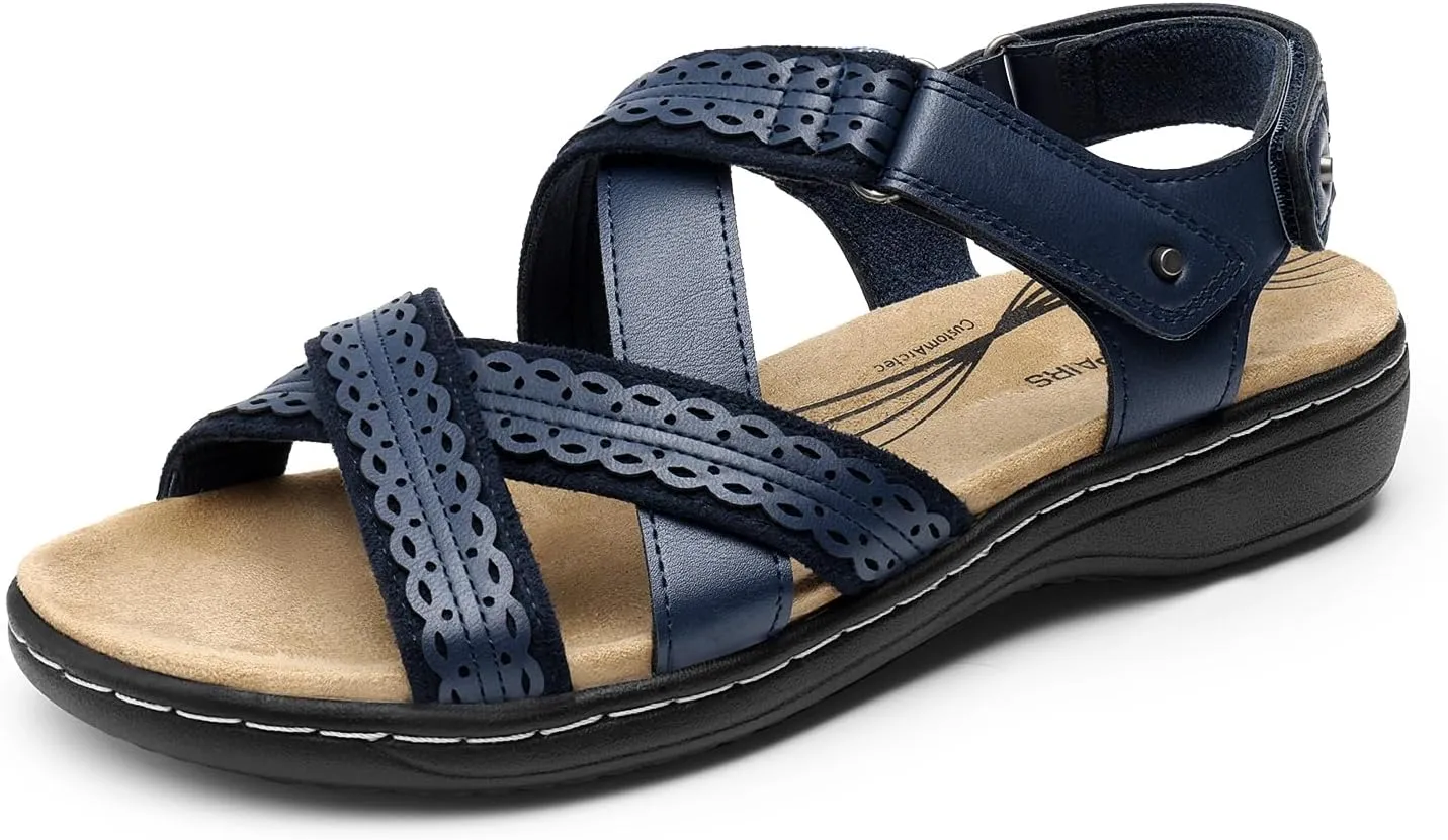 DREAM PAIRS Women's Arch Support Sandals Comfortable Open Toe Dress Flats Walking Sandals for Summer