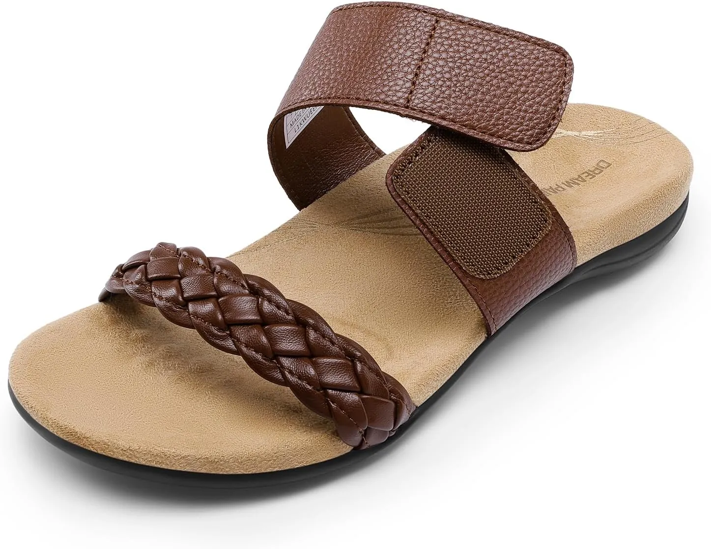 DREAM PAIRS Women's Arch Support Slides Flat Sandals Soft Cushion Slippers With Adjustable Straps