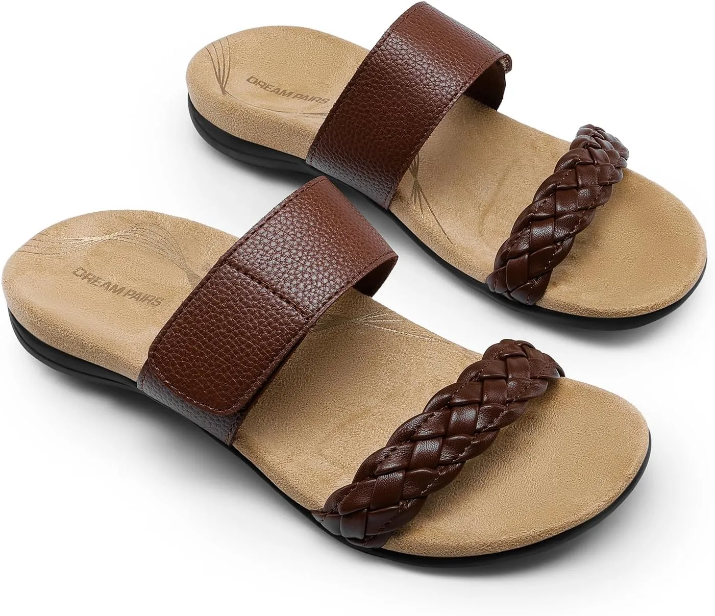 DREAM PAIRS Women's Arch Support Slides Flat Sandals Soft Cushion Slippers With Adjustable Straps