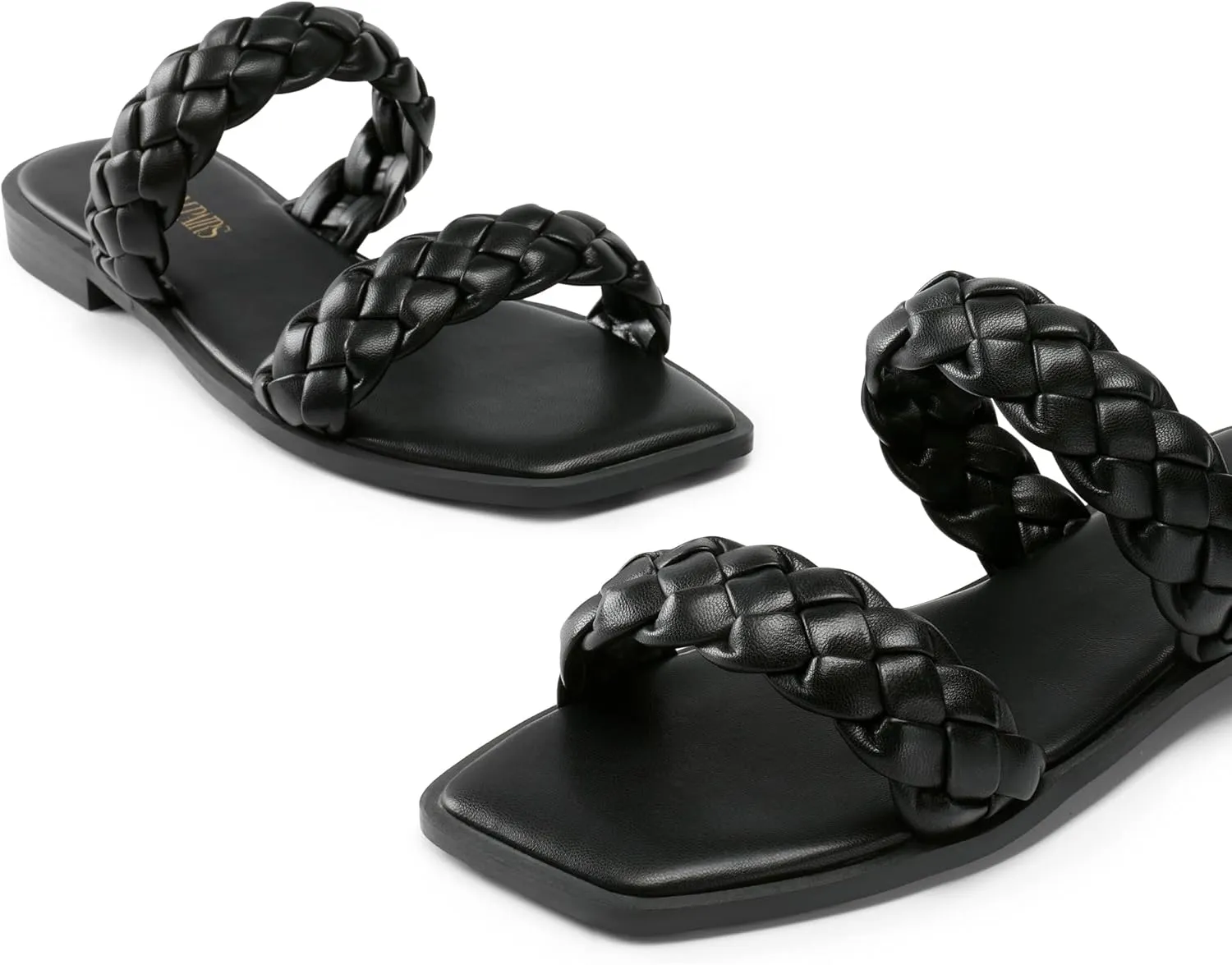 DREAM PAIRS Women's Braided Sandals Slip on Slides Two Straps Square Toe Dressy for Summer