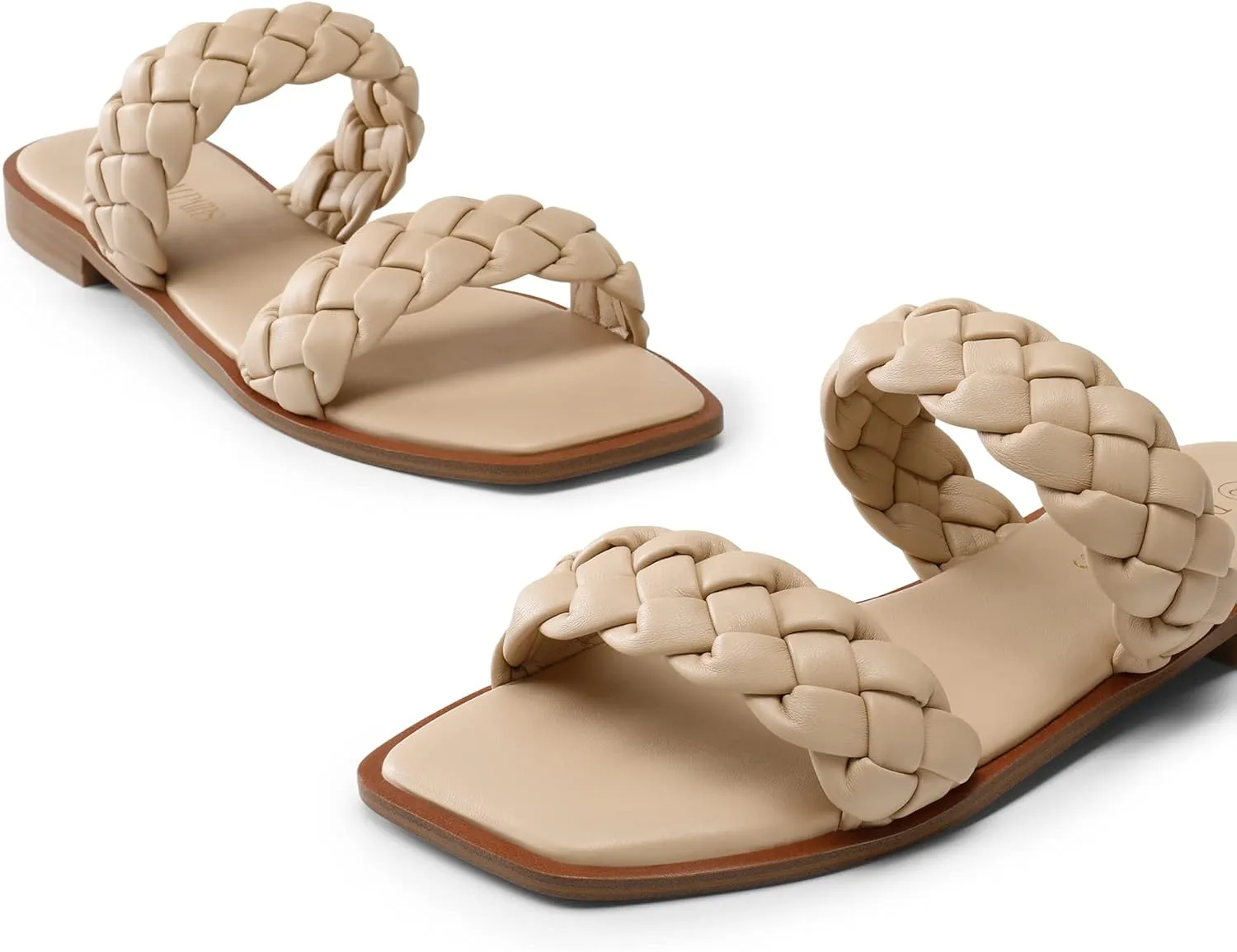 DREAM PAIRS Women's Braided Sandals Slip on Slides Two Straps Square Toe Dressy for Summer