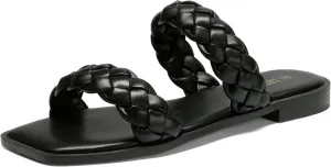 DREAM PAIRS Women's Braided Sandals Slip on Slides Two Straps Square Toe Dressy for Summer