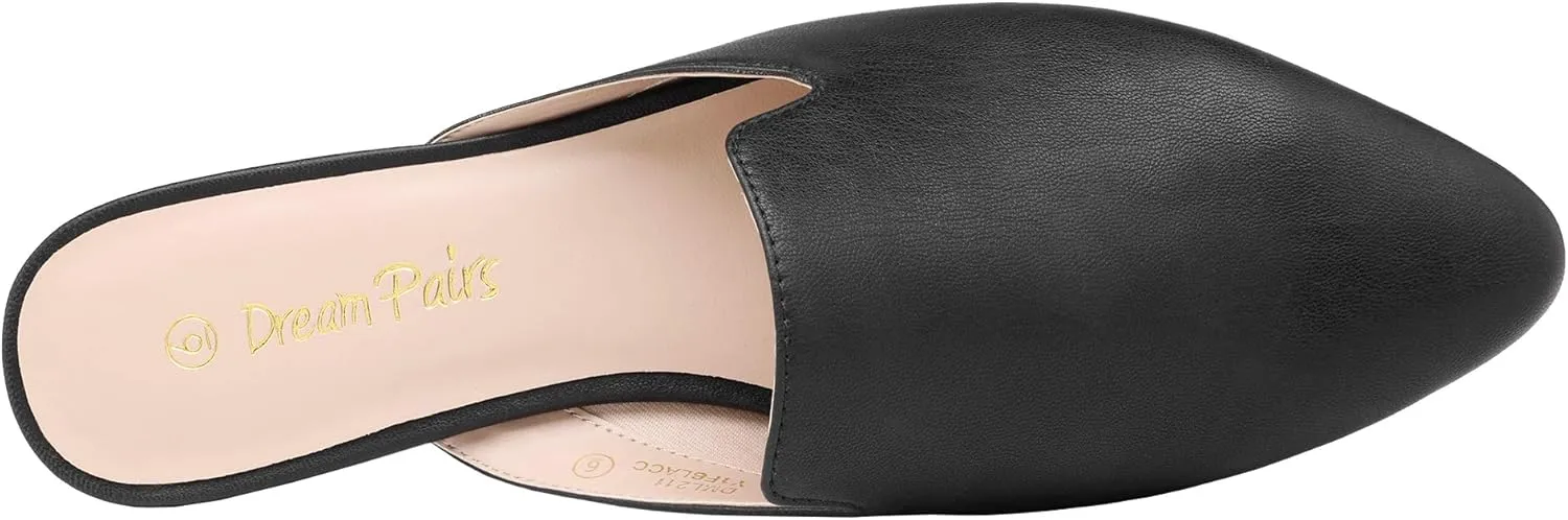DREAM PAIRS Women's Flat Mules Pointed Toe Backless Loafer Shoes
