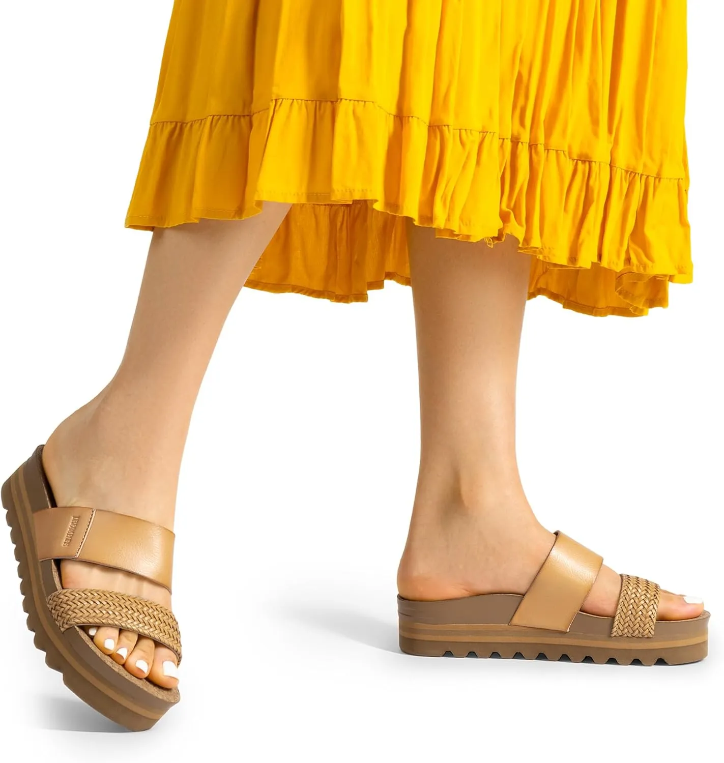 DREAM PAIRS Women's Platform Wedge Sandals with Arch Support, Comfortable Beach Slip-on Flat Sandals, Casual 2-Strap Cork Cushion Slides for Women