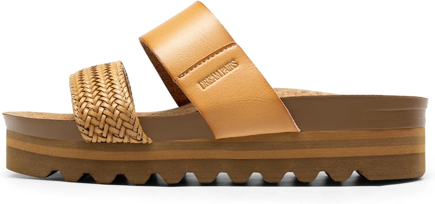 DREAM PAIRS Women's Platform Wedge Sandals with Arch Support, Comfortable Beach Slip-on Flat Sandals, Casual 2-Strap Cork Cushion Slides for Women