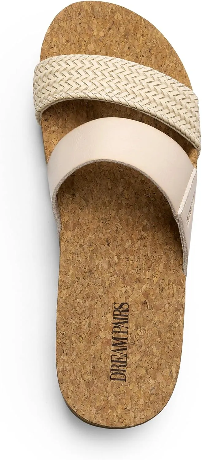 DREAM PAIRS Women's Platform Wedge Sandals with Arch Support, Comfortable Beach Slip-on Flat Sandals, Casual 2-Strap Cork Cushion Slides for Women