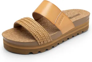 DREAM PAIRS Women's Platform Wedge Sandals with Arch Support, Comfortable Beach Slip-on Flat Sandals, Casual 2-Strap Cork Cushion Slides for Women