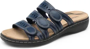 DREAM PAIRS Women's Slide Sandals Comfortable Arch Support Casual Walking Sandals Adjustable Straps Slip On Low Wedge Flat Sandals