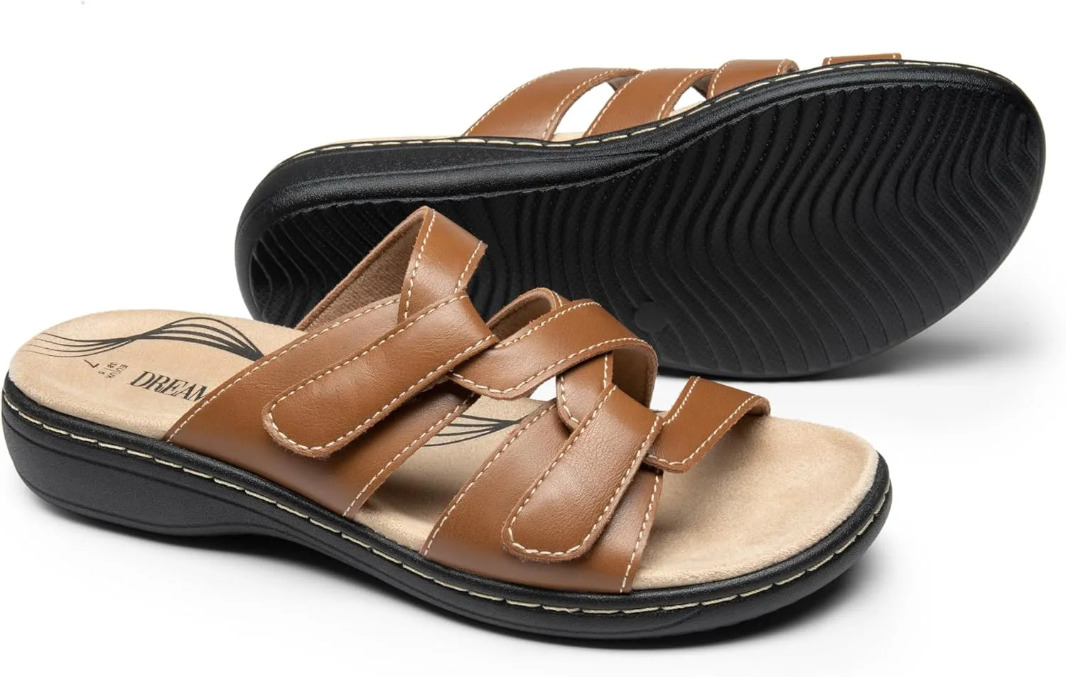 DREAM PAIRS Womens Slides Arch Support Slip on Flat Sandals Comfort Plantar Fasciitis Soft Cushion Slippers With Adjustable Straps