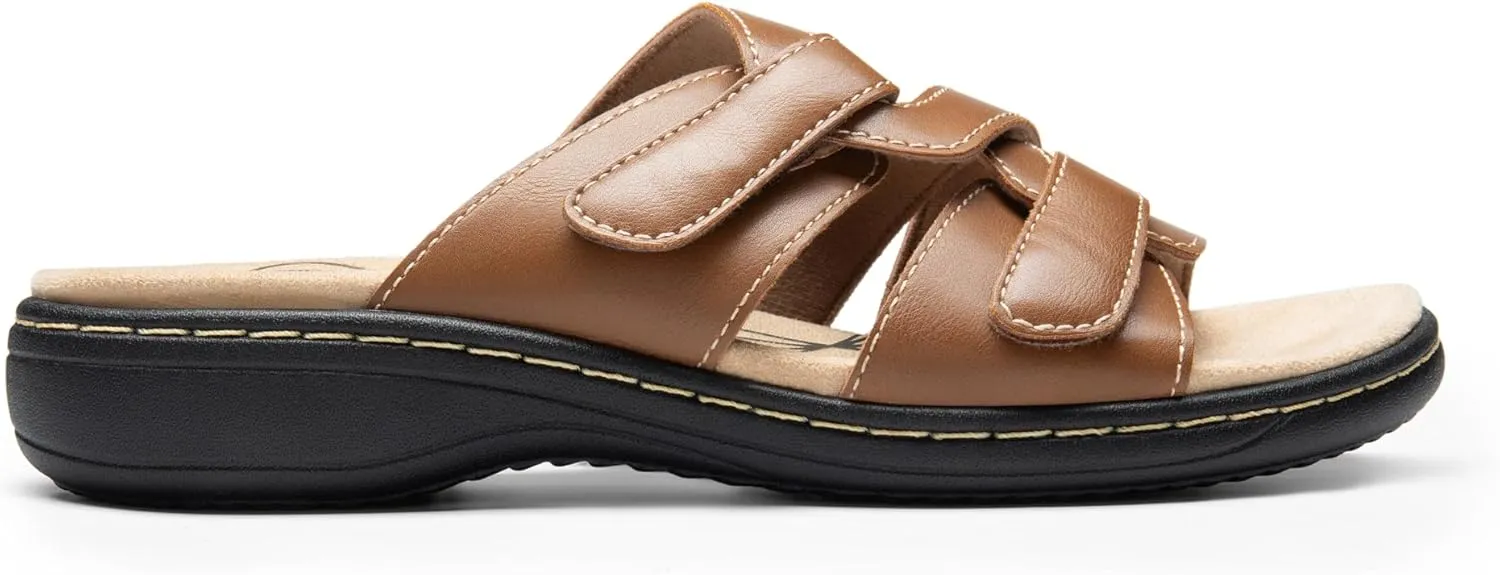 DREAM PAIRS Womens Slides Arch Support Slip on Flat Sandals Comfort Plantar Fasciitis Soft Cushion Slippers With Adjustable Straps