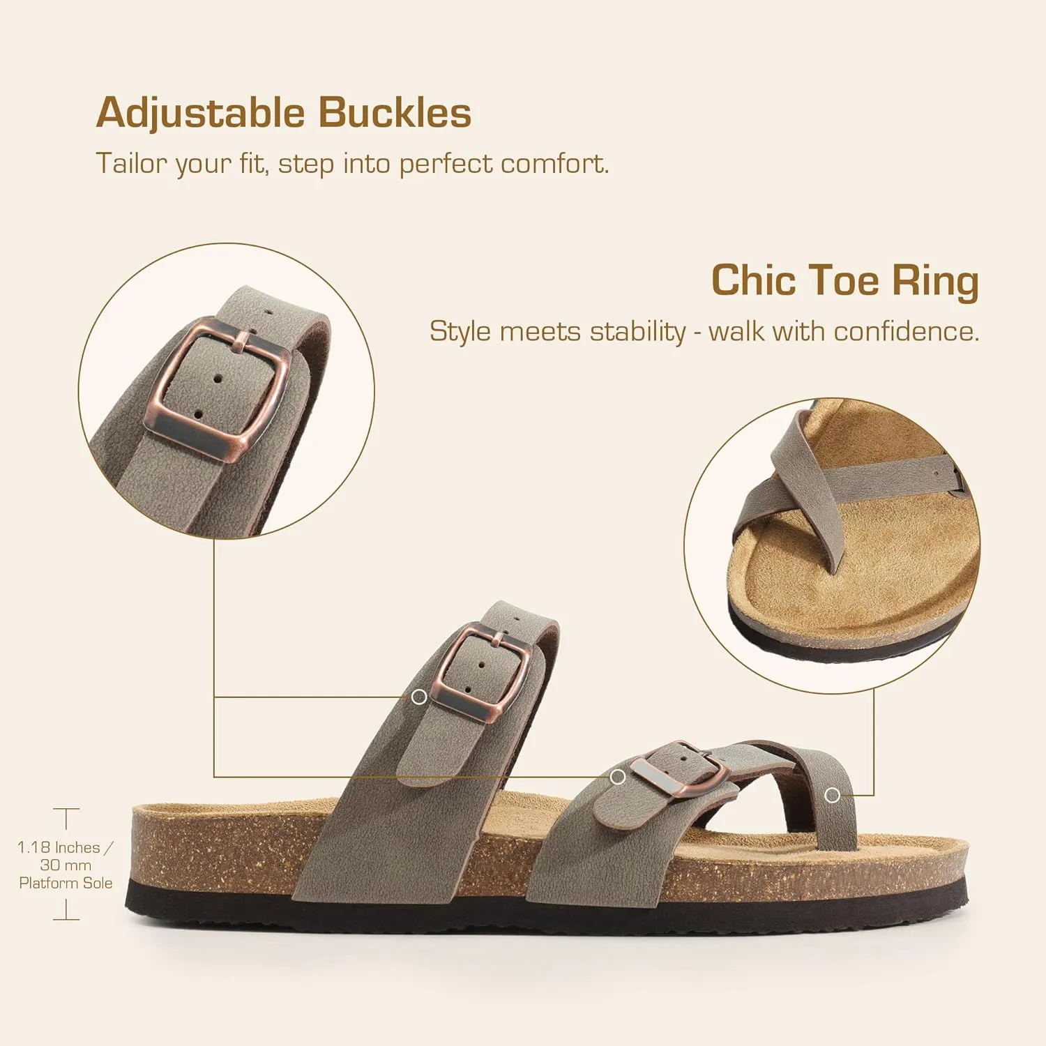 DREAM PAIRS Women's Thong Slide Sandals with Cork Footbed Open Toe Adjustable Slip On Slippers Comfort Flat Sandals for Summer