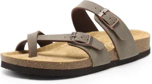 DREAM PAIRS Women's Thong Slide Sandals with Cork Footbed Open Toe Adjustable Slip On Slippers Comfort Flat Sandals for Summer