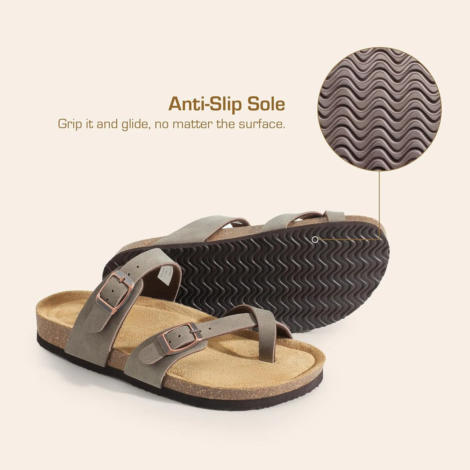 DREAM PAIRS Women's Thong Slide Sandals with Cork Footbed Open Toe Adjustable Slip On Slippers Comfort Flat Sandals for Summer