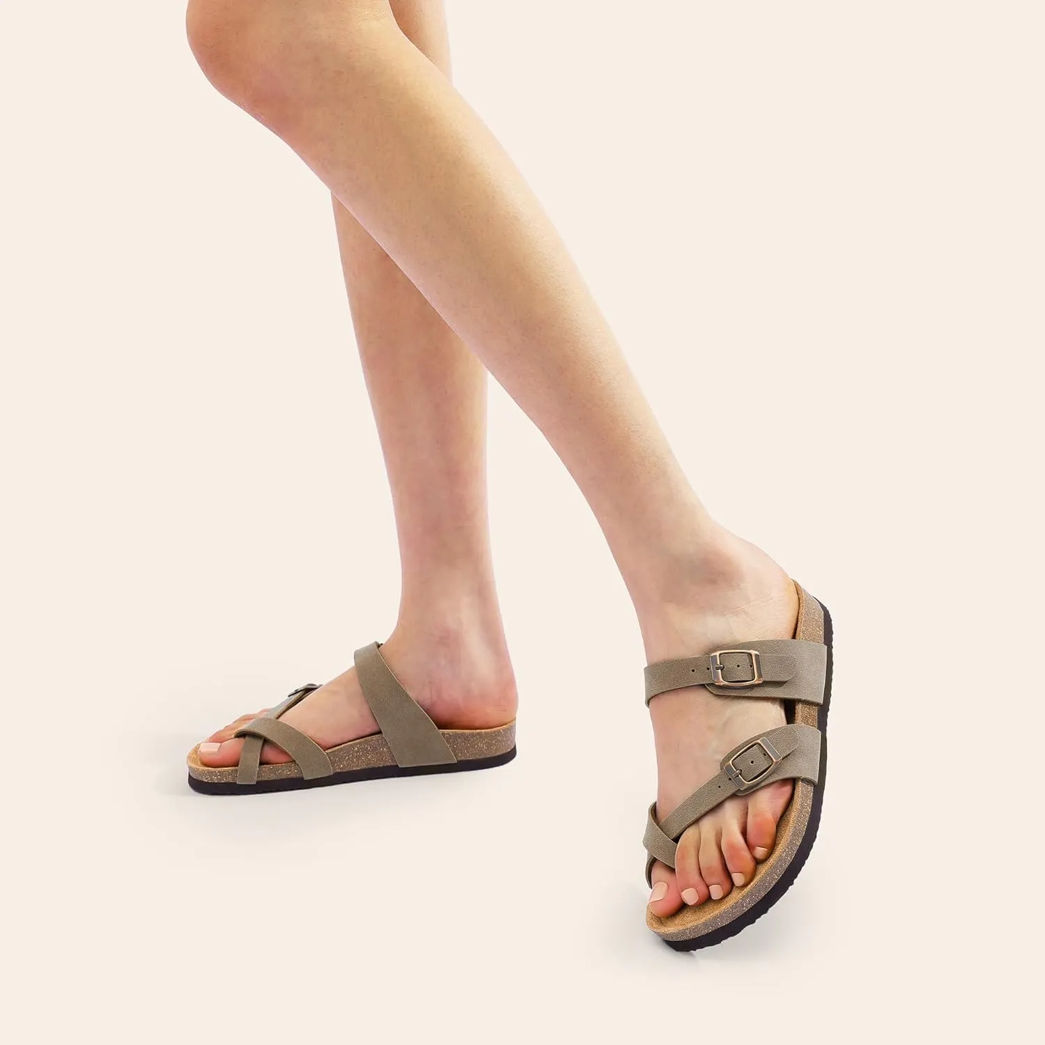 DREAM PAIRS Women's Thong Slide Sandals with Cork Footbed Open Toe Adjustable Slip On Slippers Comfort Flat Sandals for Summer