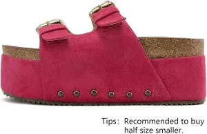 DREAMCIA Women Platform Sandals Slip On Women's Comfort Chunky Platform Slides Flat Double Duckle Casual